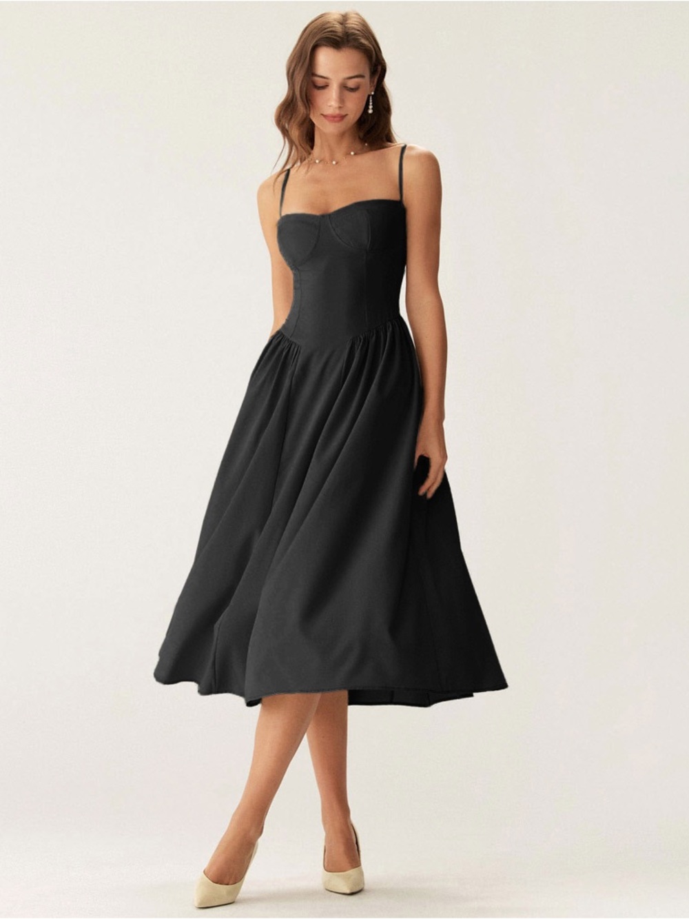Classic Black Midi Dress with Spaghetti Straps